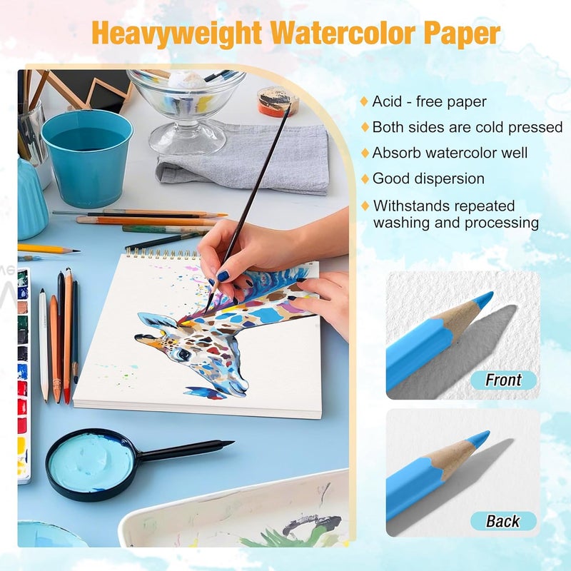 Creazic دفتر رسم مائي صغير 2 حزمة، 3.5" × 5.5" (140 رطل/300 جرام)، مربوط بشكل حلزوني مع خط تمزق. ورق ألوان مائية للفنانين، دفتر سفر محمول للرسم بالألوان المائية أو الرسم السريع - مثالي للأطفال والبالغين. - Image 4